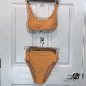 JCREW LIGHT ORANGE CHEEKY HIPSTER BIKINI BANDEAU TOP SIZE XS BOTTOMS SIZE S